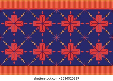 Seamless pattern of ikat, ethnic, geometric shape, ornate, aztec, motif, tribal, boho, ethnic, native repetation vector illutrator for fabric and textile or carpet. Traditional paint tiled pattern.