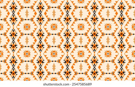 Seamless pattern of ikat, ethnic, geometric shape, ornate, aztec, motif, tribal, boho, ethnic, native repetation vector illutrator for fabric and textile or carpet. Traditional paint tiled pattern.