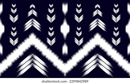 Seamless pattern of Ikat paisley, traditional seamless pattern, blue background, Aztec style, embroidery, abstract, vector, design illustration for texture, fabric, print.