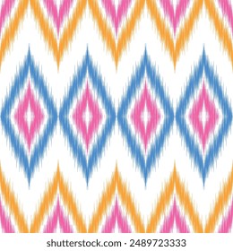 seamless pattern in ikat style on white background