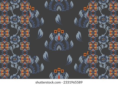 Seamless pattern of Ikat, traditional seamless pattern, black background, Aztec style, embroidery, abstract, vector, design illustration for texture, fabric, print.