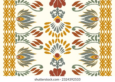 Seamless pattern of Ikat, traditional seamless pattern, light yellow background, Aztec style, embroidery, abstract, vector, design illustration for texture, fabric, print.