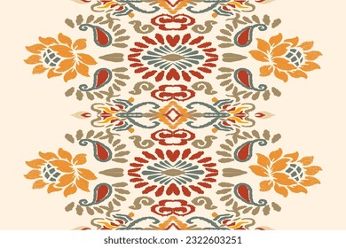 Seamless pattern of Ikat, traditional seamless pattern, yellow background, Aztec style, embroidery, abstract, vector, design illustration for texture, fabric, print.