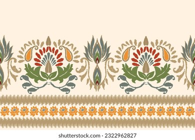 Seamless pattern of Ikat, traditional seamless pattern, yellow background, Aztec style, embroidery, abstract, vector, design illustration for texture, fabric, print.