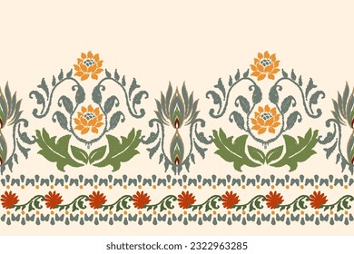 Patrón sin foco de Ikat, patrón tradicional sin costura, fondo amarillo, estilo azteca, bordado, abstracto, vector, ilustración de diseño para textura, tela, impresión.
