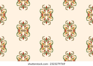 Seamless pattern of Ikat, traditional seamless pattern, yellow background, Aztec style, embroidery, abstract, vector, design illustration for texture, fabric, print.