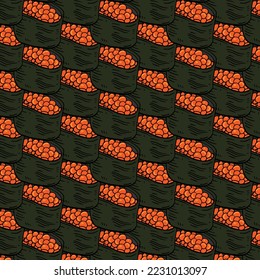seamless pattern of ikura sushi with colored sketch style on white background