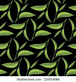 Seamless pattern illustrated nature, tea leaves. High quality tea drawing design elements.