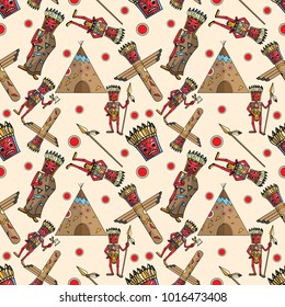 seamless pattern illustration American Indian style flat