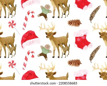 seamless pattern with illustration of animal and christmas element