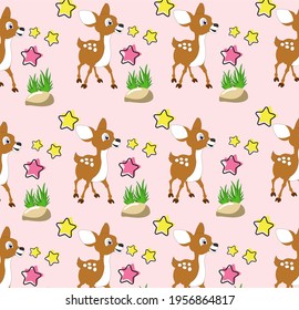 seamless pattern illustration with animals. Mouse Deer on a light pink background. cute kids ornament