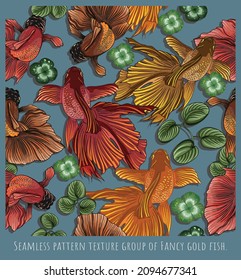 Seamless pattern illustration art of colorful golden fish swiming in the pond.
