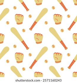 seamless pattern illustration with baseball theme on white background