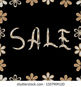 Seamless pattern. Illustration in black, beige and white colors. Art illustration of logotype for sale, clearance, closeout, fashion, souvenir, shop. Vector. Hand drawn promotional design for banner.