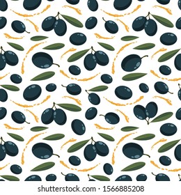 Seamless pattern with illustration of black olives