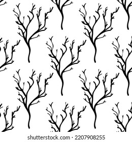 Seamless pattern with illustration of a black tree trunk on a white background