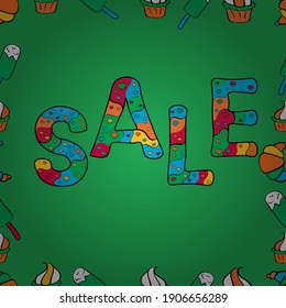 Seamless pattern. Illustration in blue, black and green colors. Sale banner template design, Big sale special offer. End of season special offer banner. Vector illustration.