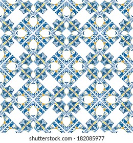 Seamless pattern illustration in blue and orange - like Portuguese tiles