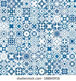 Seamless pattern illustration in blue and white - like Portuguese tiles