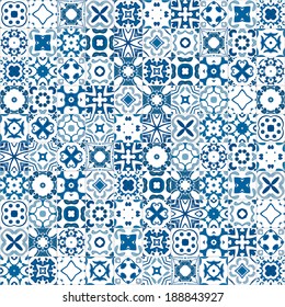 Seamless pattern illustration in blue and white - like Portuguese tiles