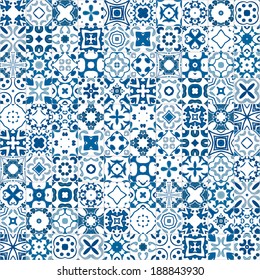 Ilustración de patrón transparente en azul y blanco, como azulejos portugueses 