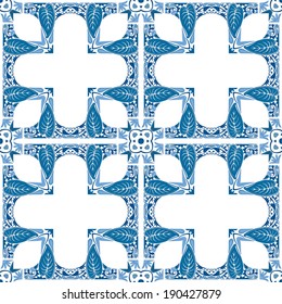Seamless pattern illustration in blue and white - like Portuguese tiles