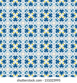 Seamless pattern illustration in blue and yellow - like Portuguese tiles
