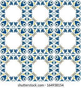 Seamless pattern illustration in blue, yellow and orange - like Portuguese tiles