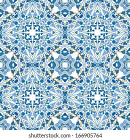 Nahtlose Mustergrafik in Blau, Gelb und Orange - wie portugiesische Fliesen
