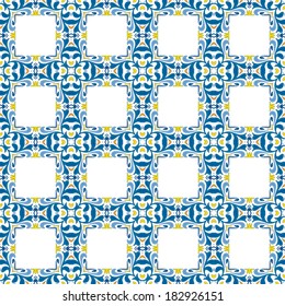 Seamless pattern illustration in blue and yellow - like Portuguese tiles