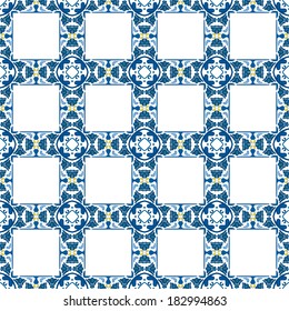 Seamless pattern illustration in blue and yellow - like Portuguese tiles