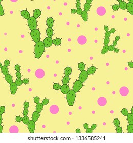 Seamless pattern illustration of Cactus vector doodle cartoon Hand drawn