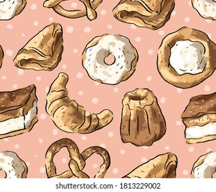 Seamless pattern illustration with cake baking pastry bakery