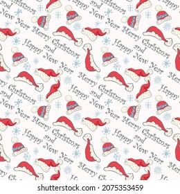 Seamless pattern illustration for Christmas and New Year design, Festive Red Santa Hats