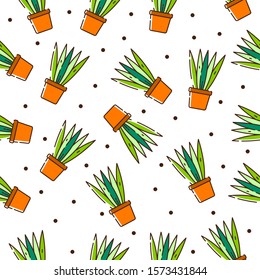 seamless pattern illustration of colored ornamental plants in a pot