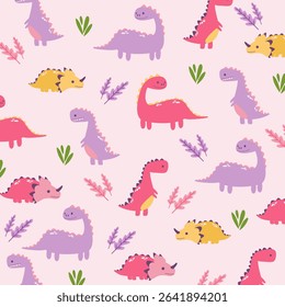 seamless pattern illustration of cute dinosaur  for kids apparel design. This design is suitable for children's clothing textile industry
