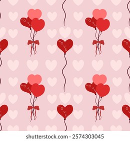 seamless pattern illustration. Cute romantic pink red hearts background print. Valentine's day holiday backdrop texture, wallpaper or fabric.