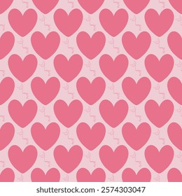seamless pattern illustration. Cute romantic pink red hearts background print. Valentine's day holiday backdrop texture, wallpaper or fabric.