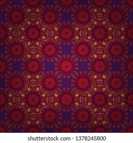 Seamless pattern illustration for design. Abstract kaleidoscope purple, brown and red background. Vector illustration. Bright flower.