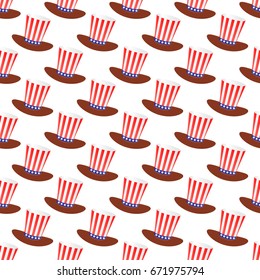 Seamless Pattern. Illustration For Design, Packaging, Printing, Fabric, Websites, Postcards. US Flag Hat - CYLINDER On White Background