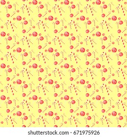 Seamless pattern. Illustration for design, packaging, printing, fabric, websites, postcards. Nutritional. Sweet caramel. Striped stick and round