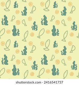 Seamless pattern illustration of fish and seaweed for kids themes