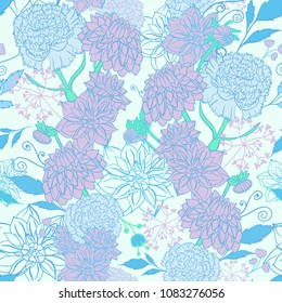 Seamless pattern. Illustration of garden flowers of carnations. Floral design to create fabrics, textiles. Vintage. Vector.