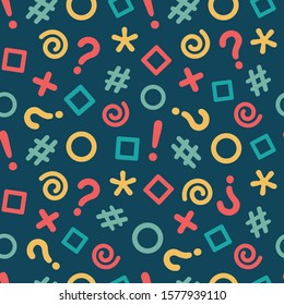 Seamless pattern with illustration of geometric shapes and grammar icons
