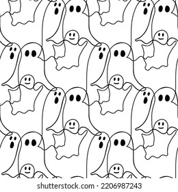 Seamless pattern with illustration of ghosts on a white background