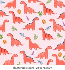 seamless pattern illustration grapic design of Brontosaurus dinosur cute for kids apparel.This design is suitable for children's clothing textile industry