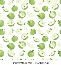 Seamless pattern with illustration of green apples