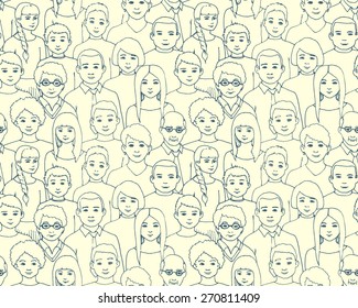 patrón impecable con ilustración de un grupo de hombres y mujeres de diferentes nacionalidades y crianza. ilustración vectorial dibujada a mano