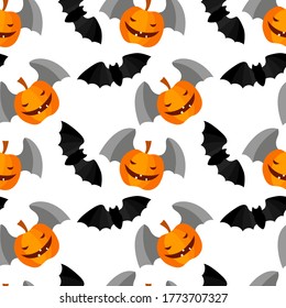 patrón sin costuras, ilustración para Halloween, calabaza, murciélago, adorno para papel de pared, tela, fondo para el diseño