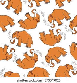 Seamless pattern with Illustration of hand drawn mammoth. Ice age animal.  Colored sketch. Vector stock. Sketch of fauna.